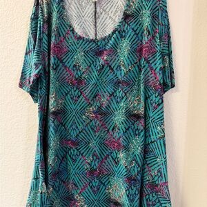 LuLaRoe Teal and Purple Geometric Short Sleeve Top